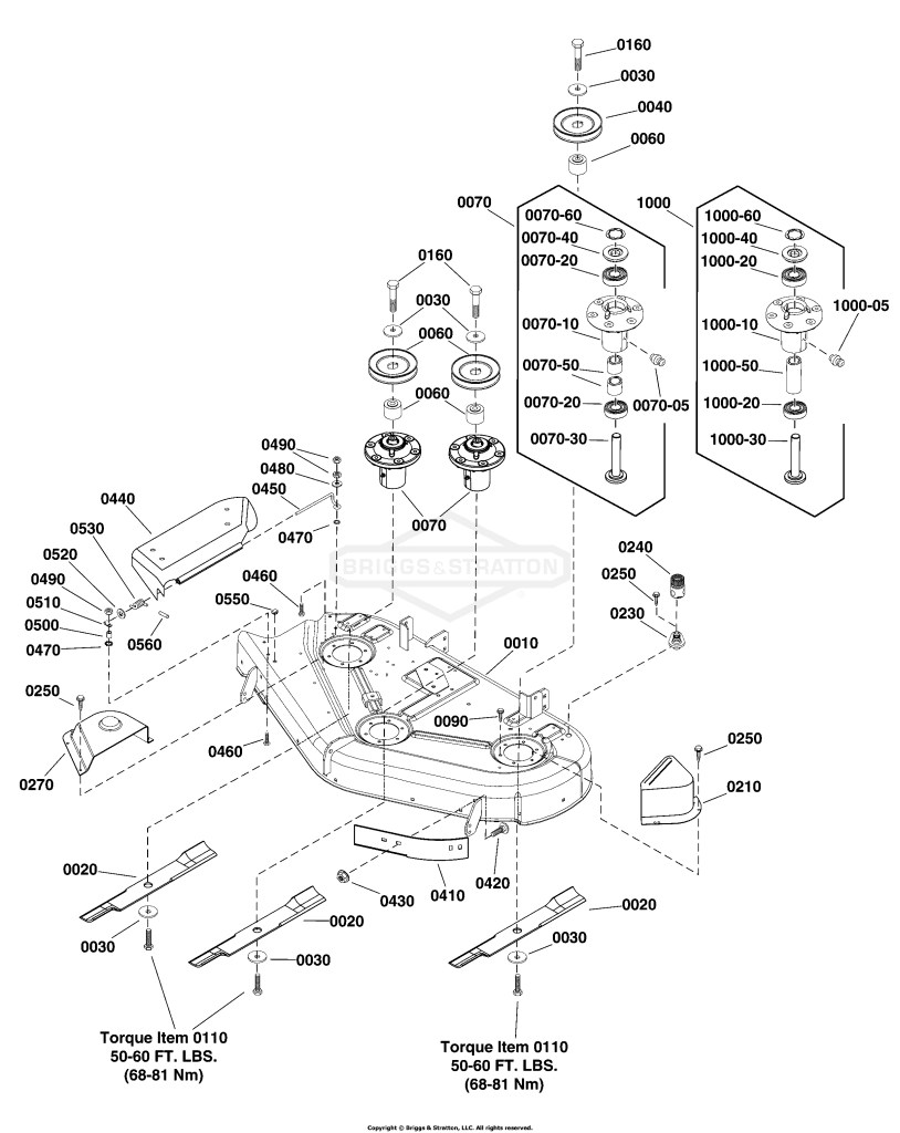 44 (112cm) Mower Deck - Housing, Arbors & Blades Group
