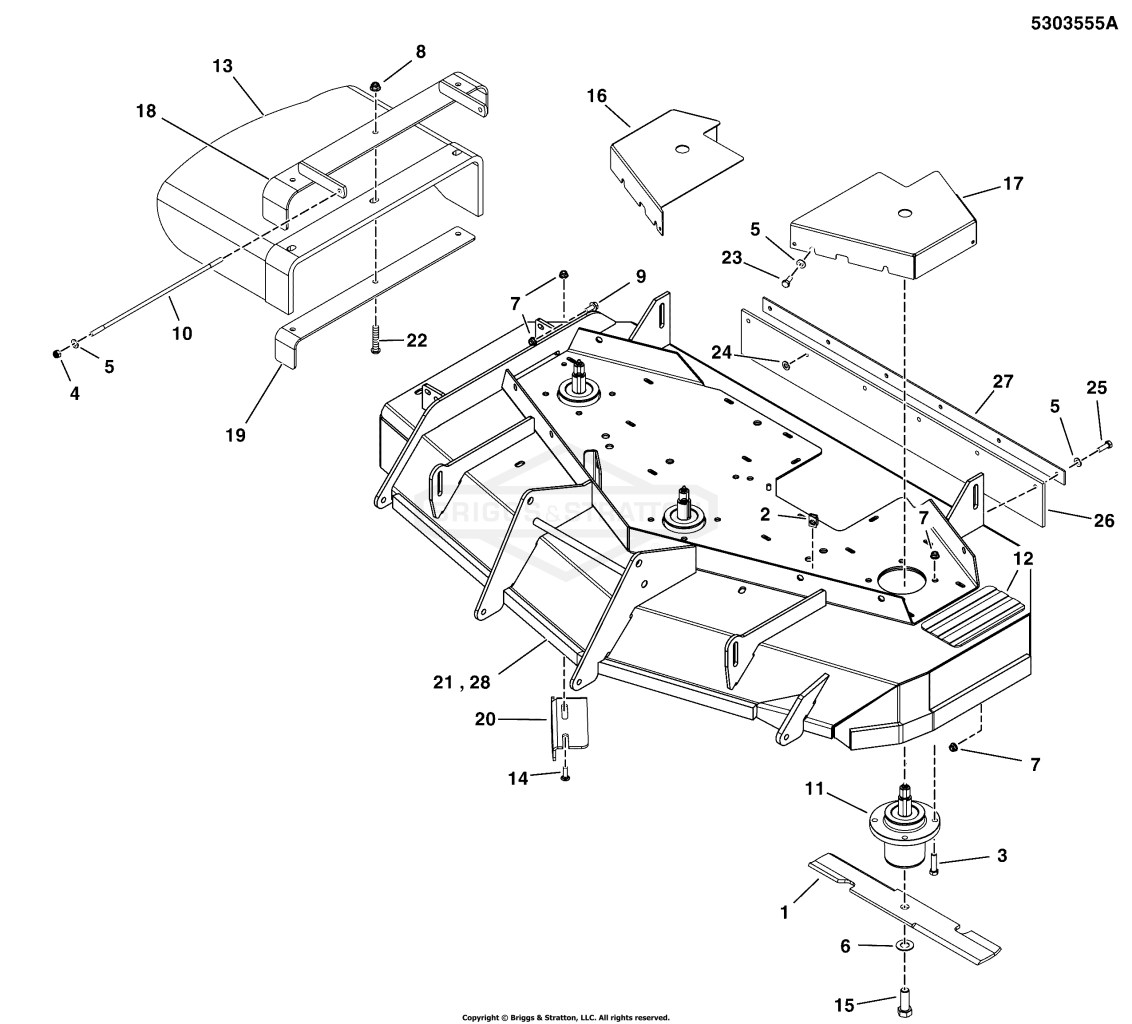 48 Mower Deck Group - Housing, Covers, Spindles & Blades