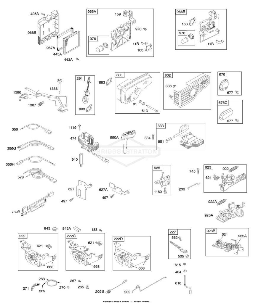 Air Cleaner, Alternator, Controls, Electrical, Exhaust System, Flywheel Brake, Governor Spring, Ignition