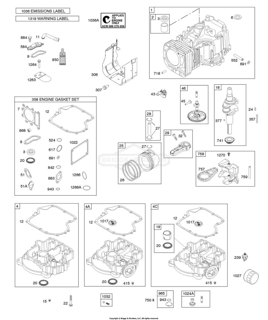 Camshaft, Crankshaft, Cylinder, Engine Sump, Gasket Set - Engine, Lubrication, Piston, Rings, Connecting Rod, Warning Label