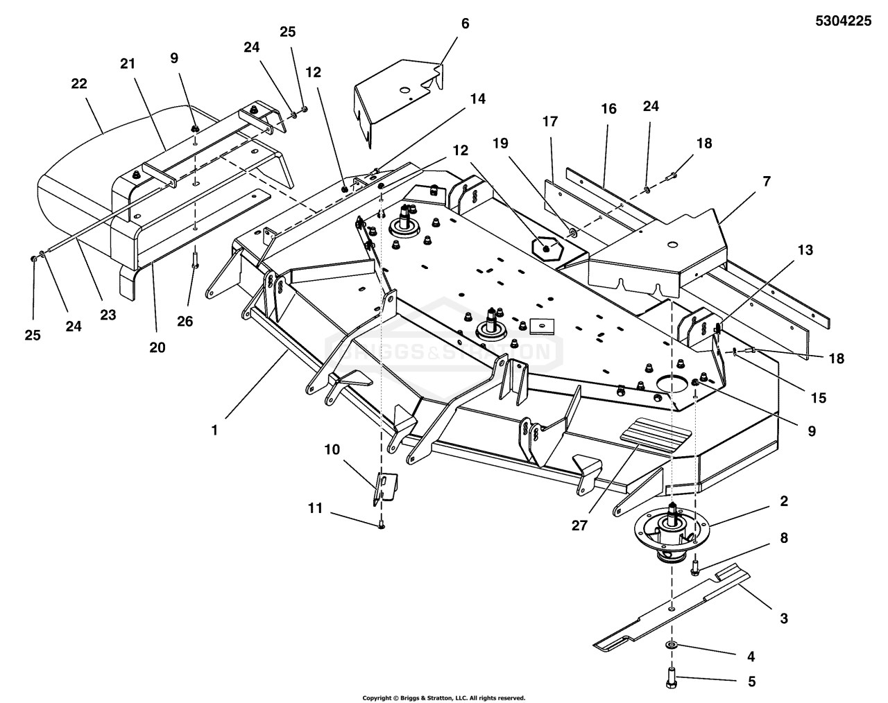 61 Mower Deck Group - Housing, Covers, Spindles & Blades (Side Discharge)