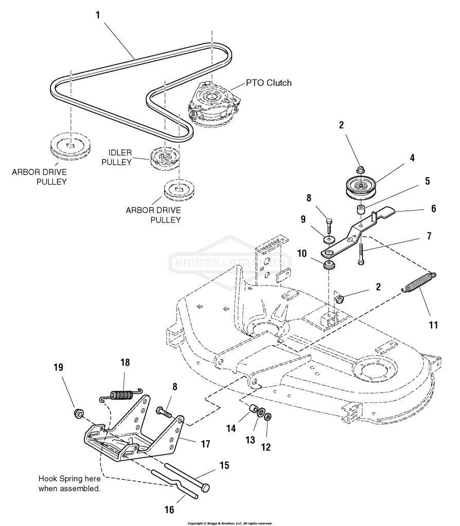 38 Mower Deck - Belt, Pulleys & Hitch Group