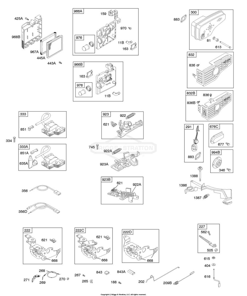 Air Cleaner, Controls, Electrical, Exhaust System, Flywheel Brake, Governor Spring, Ignition