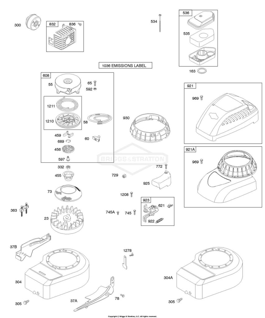 Air Cleaner, Blower Housing/Shrouds, Brake, Exhaust System, Flywheel, Rewind Starter