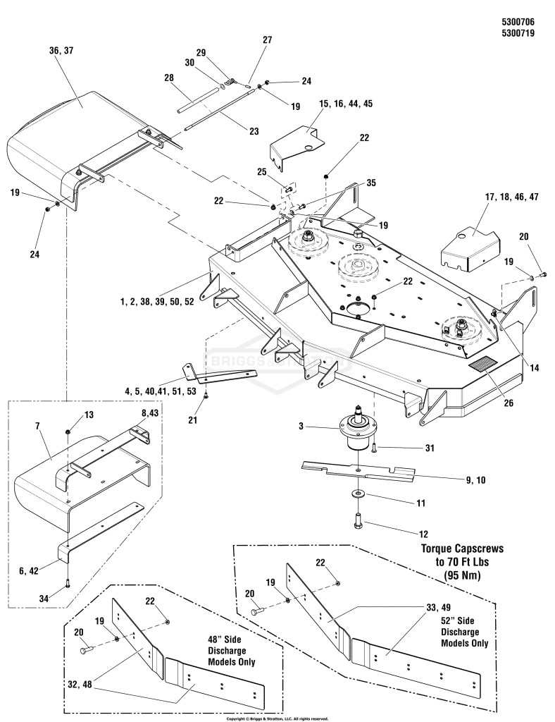 48 & 52 Mower Deck - Housing, Covers, Spindles & Blades (Side Discharge)