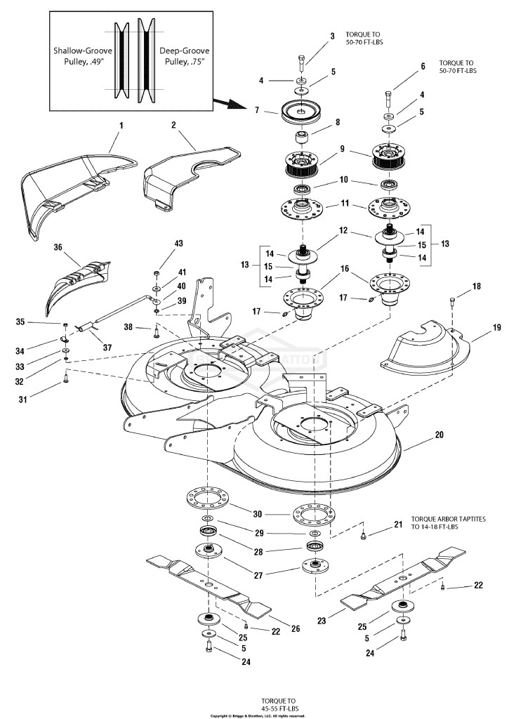 40 Mower Deck - Housing, Arbors & Blades Group