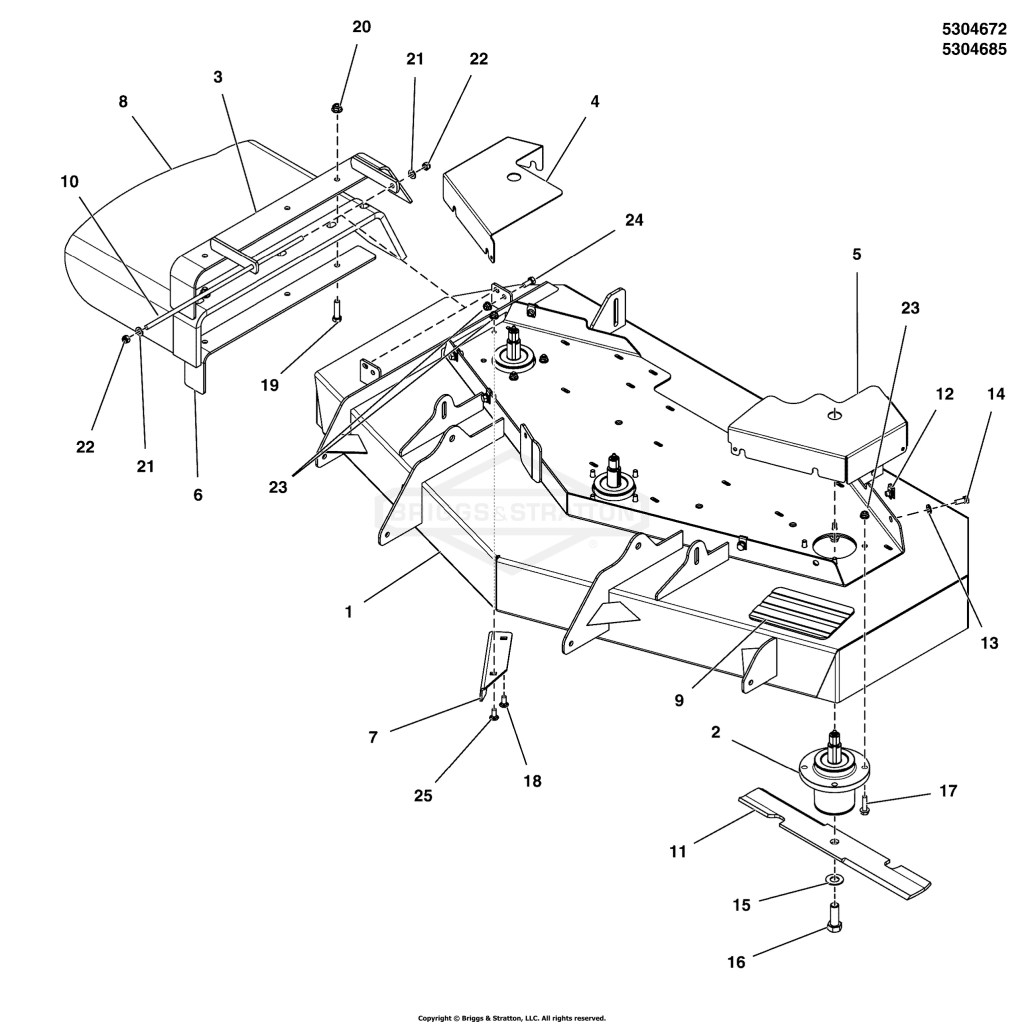 52 Mower Deck Group - Housing, Covers, Spindles & Blades