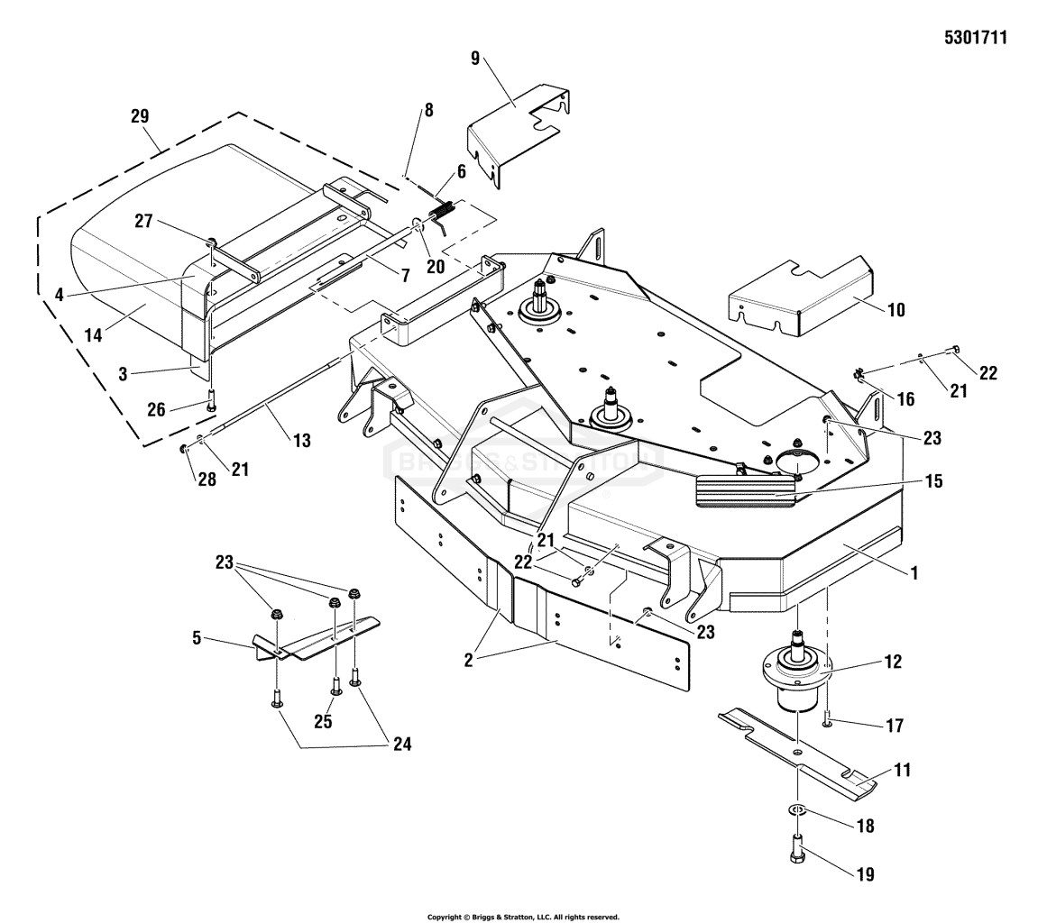 44 Mower Deck - Housing, Covers, Spindles & Blades - Side Discharge - Export