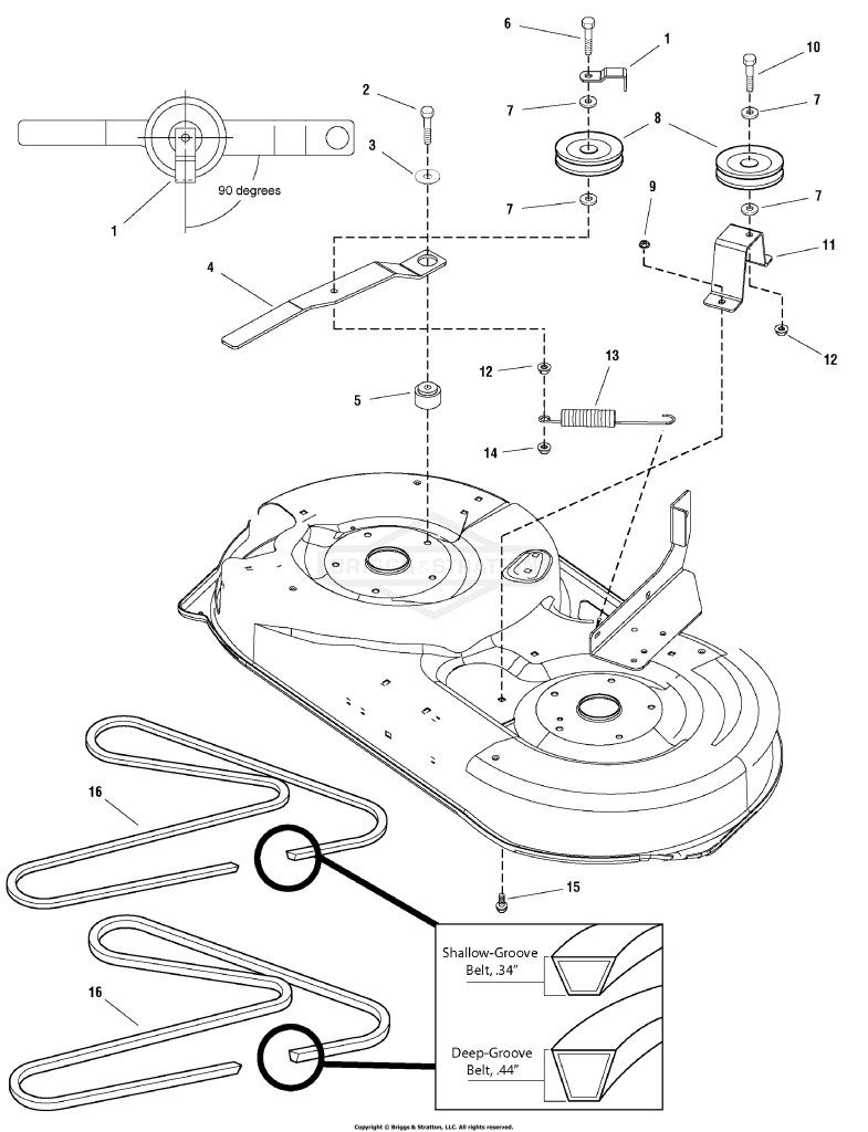 42 Mower Deck - Belt, Idler Arm & Hitch Group