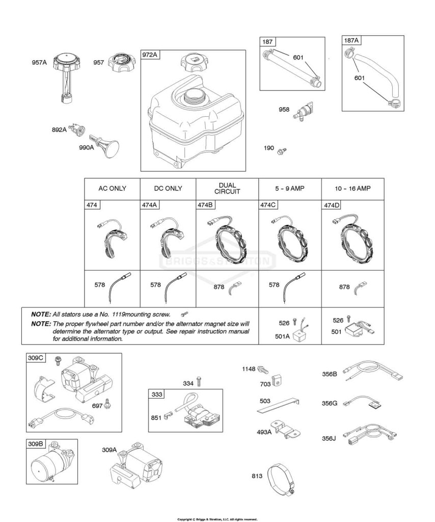 Alternator, Electric Starter, Fuel Supply, Ignition