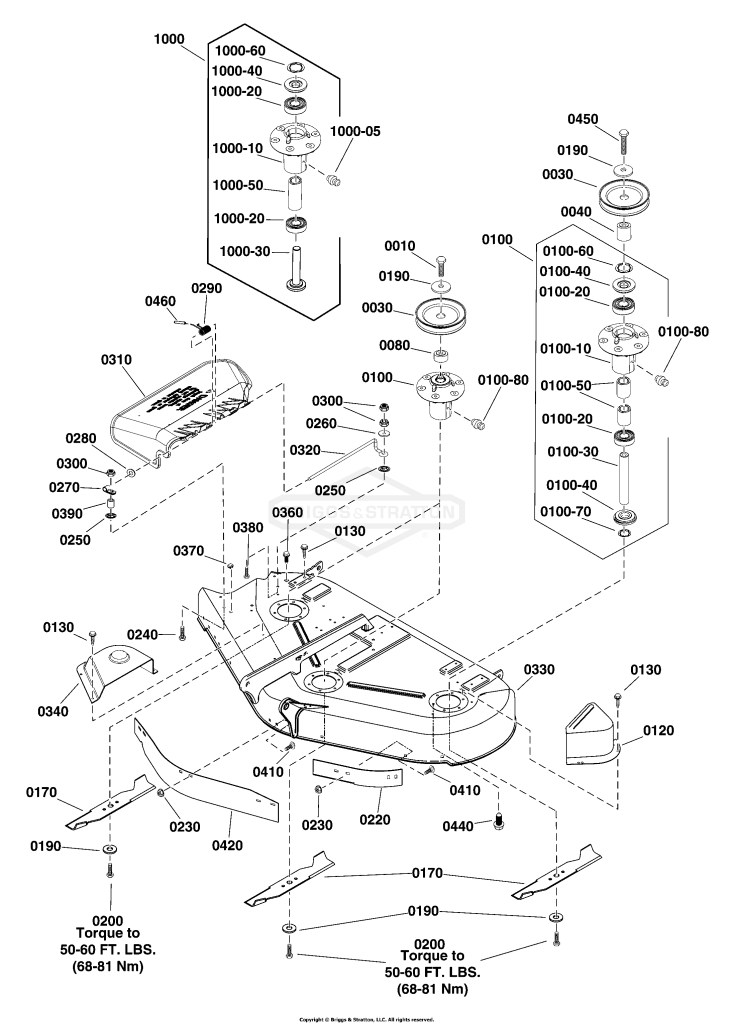 44 (112cm) Mower Deck - Housing, Arbors & Blades Group
