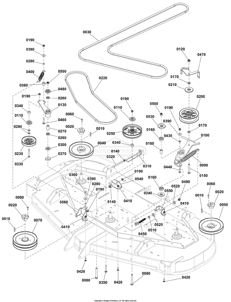 72 iCD+ Mower Deck Group - Pulleys, Belts, and Idler Arms - 2 Belt System