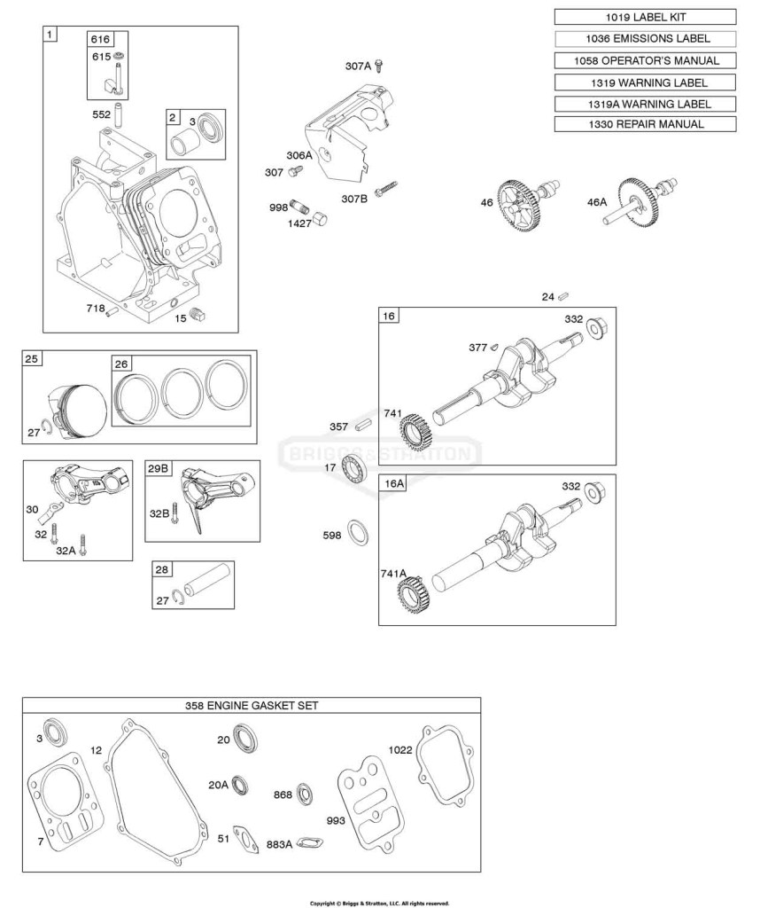 Camshaft, Crankshaft, Cylinder, Piston Group