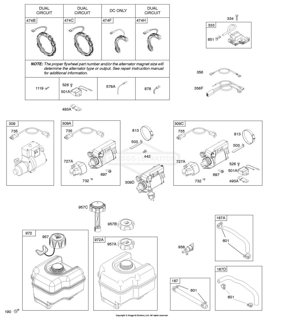 Alternator, Electric Starter, Fuel Supply, Ignition