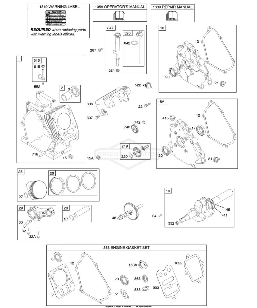 Camshaft, Crankcase Cover, Crankshaft, Cylinder, Lubrication, Piston Group