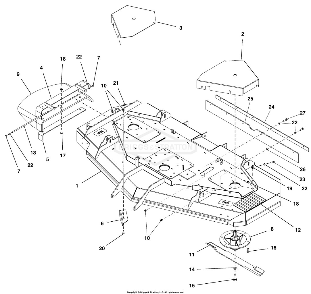 72 Mower Deck Group - Housing, Covers, Spindles & Blades (2 Belt System)
