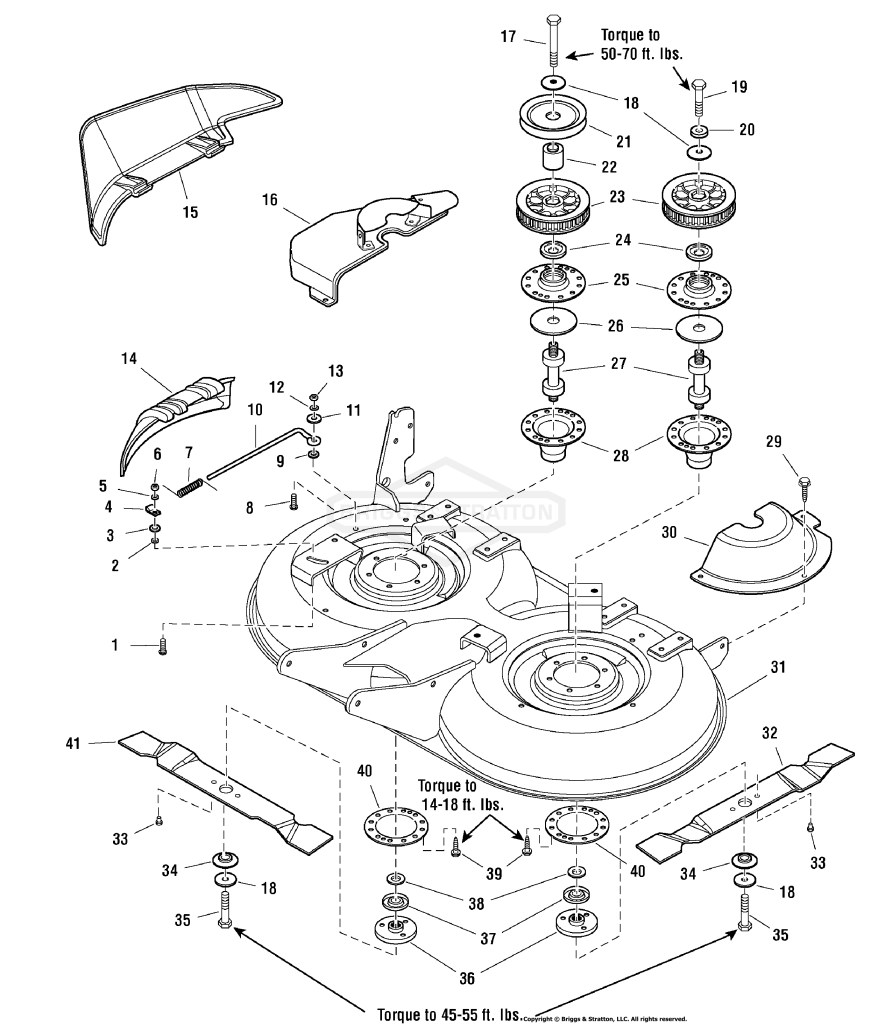 40 Mower Deck - Housing, Arbors & Blades