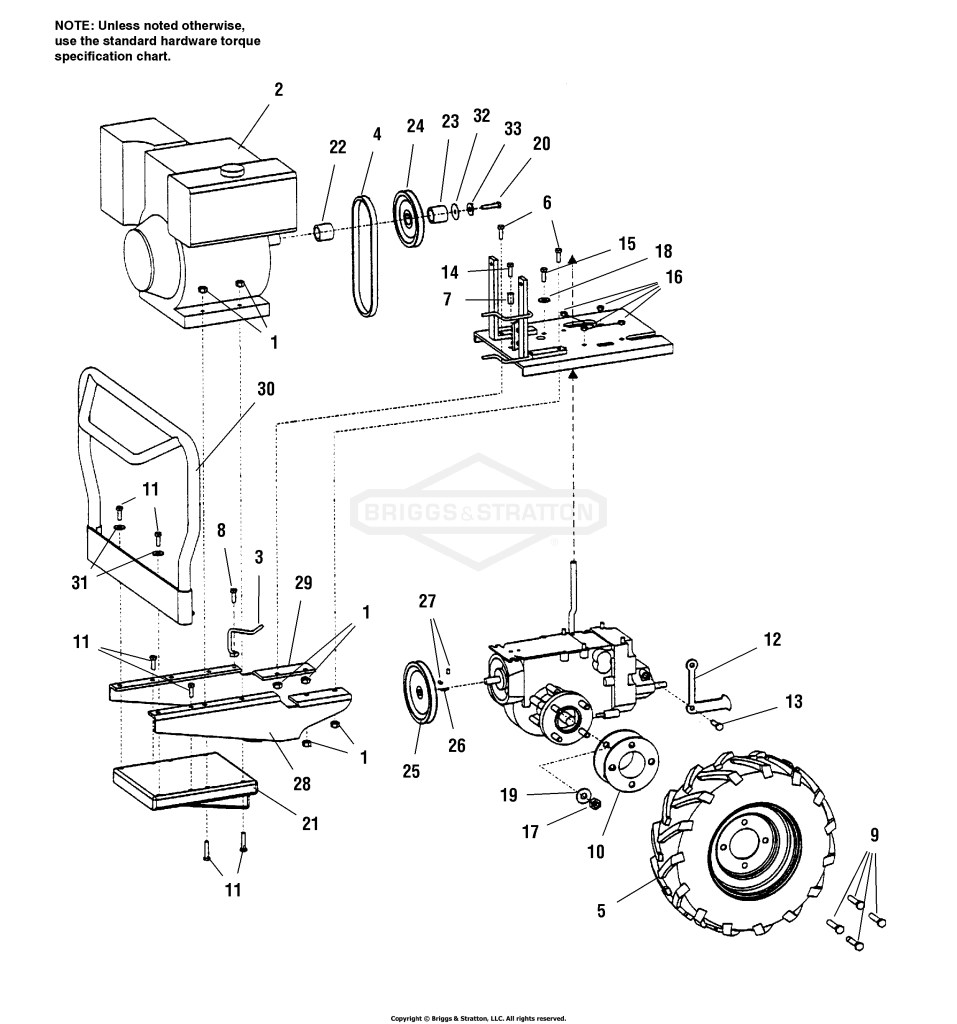 Engine Mounting, Belts & Wheels