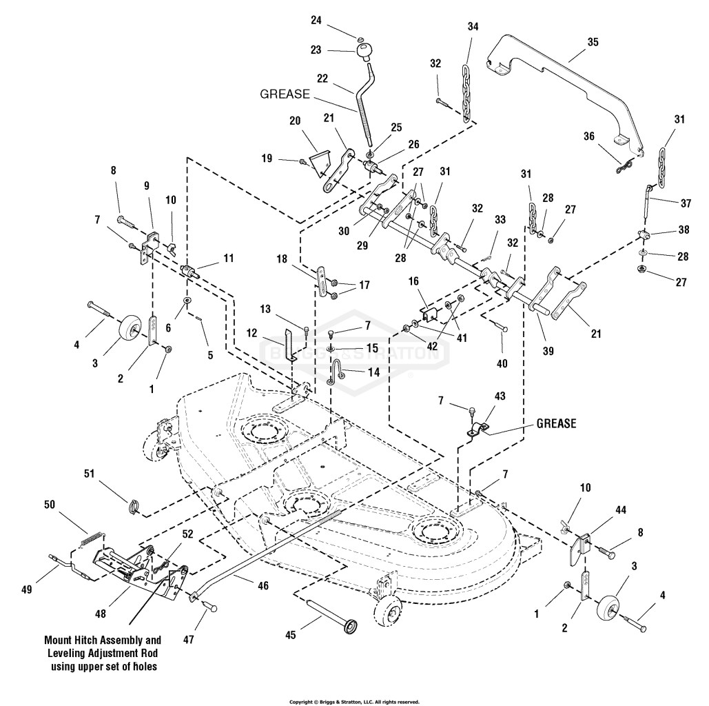 54 Mower Deck - Height Adjustment & Roller Bar Group