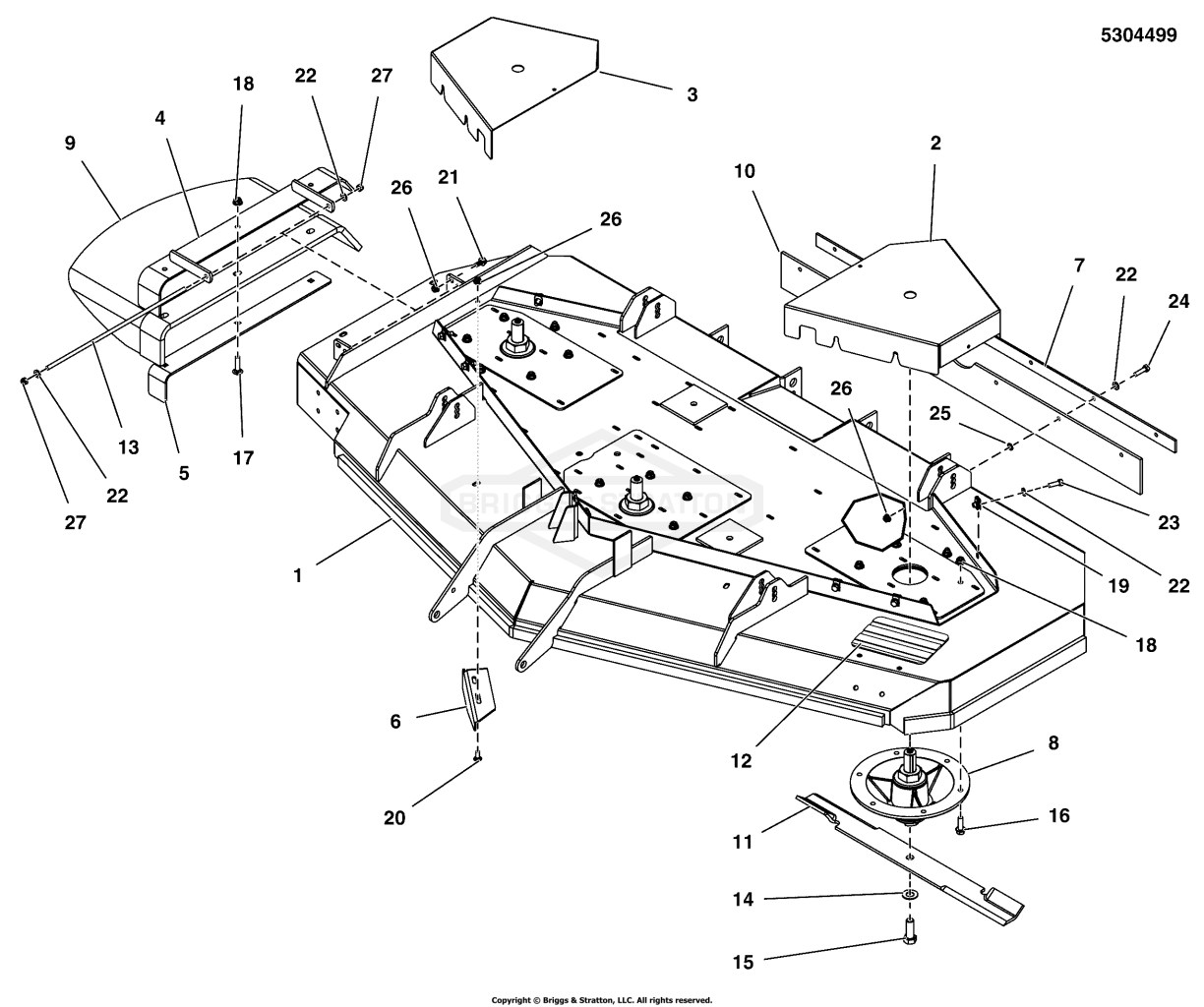 72 Mower Deck Group - Housing, Covers, Spindles & Blades