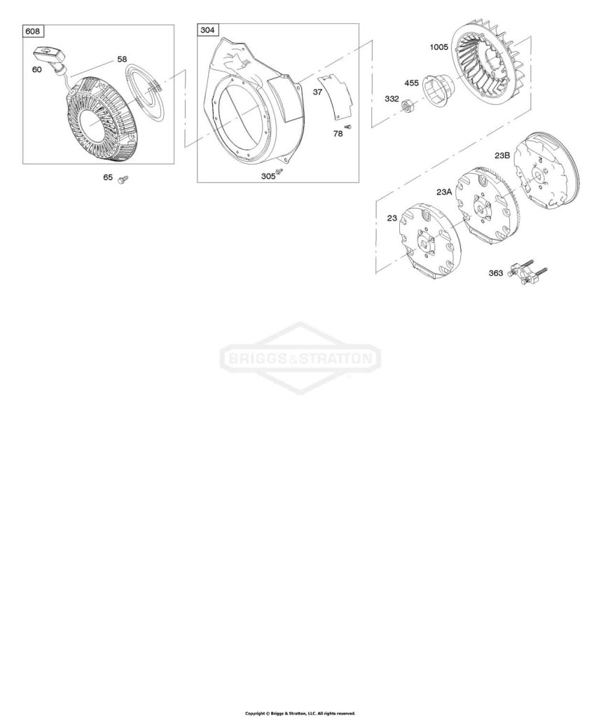 Blower Housing, Flywheel, Rewind Starter