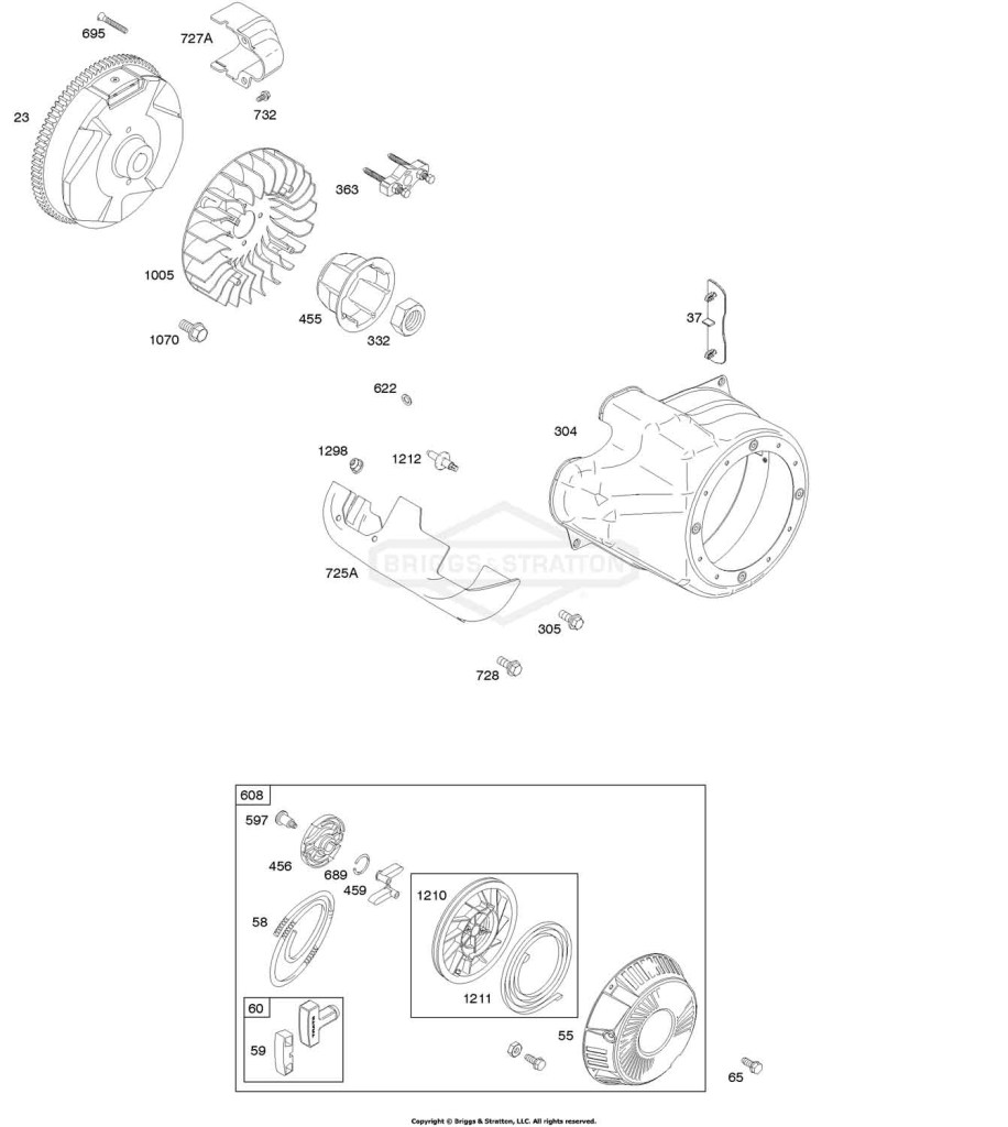 Blower Housing/Shrouds, Flywheel, Rewind Starter