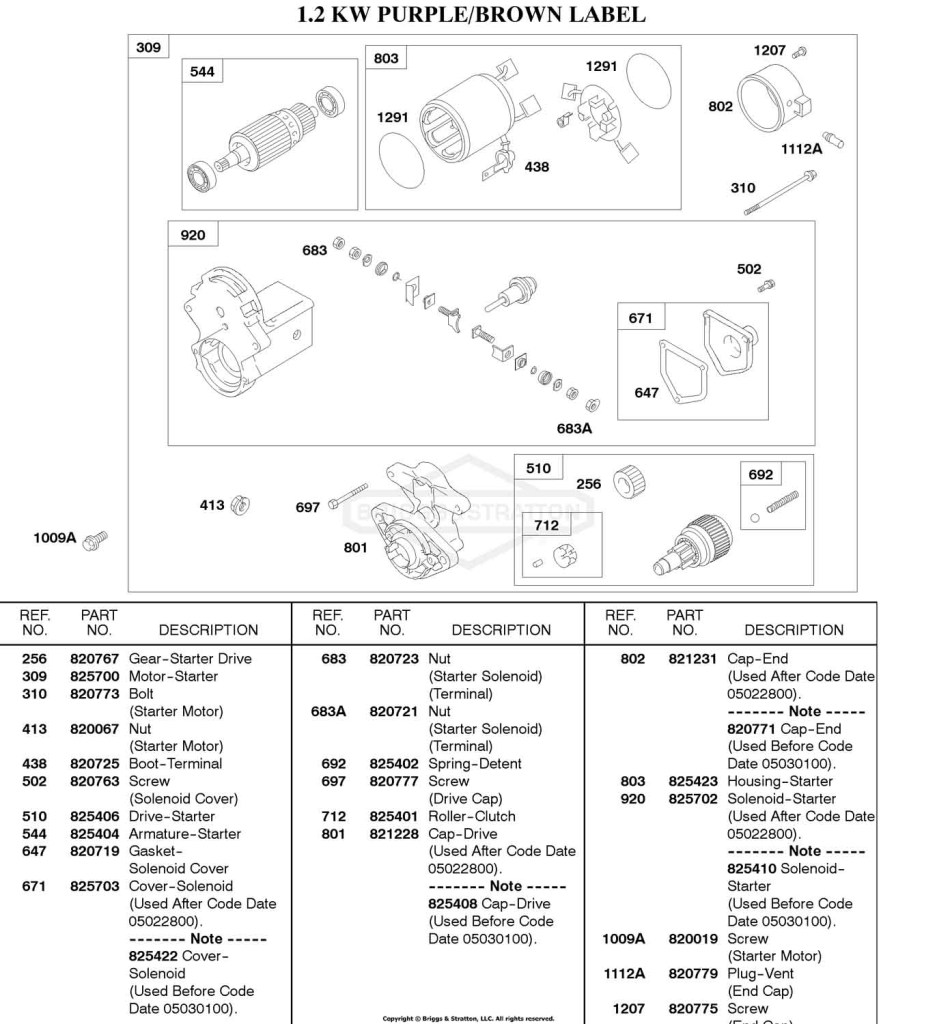 1.2 Kw Starter Motor Purple/Brown Label