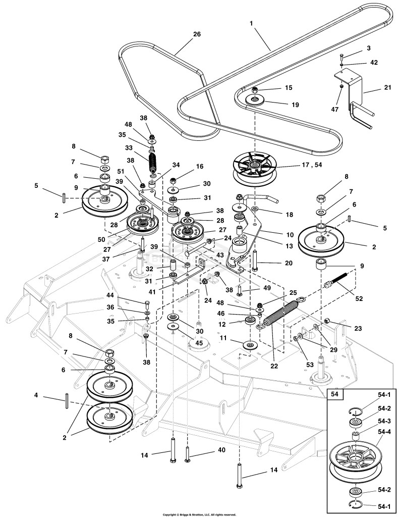 61 Mower Deck - Pulleys, Belts & Idler Arms (2 Belt System)