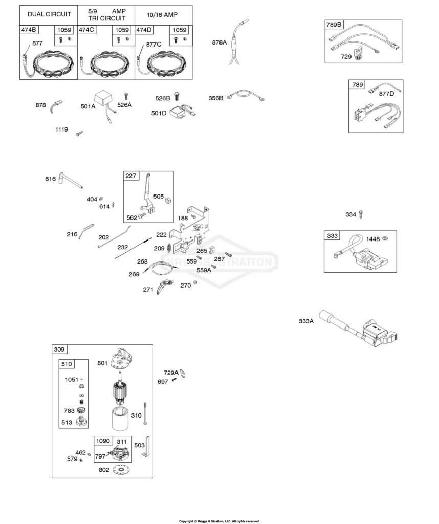 Alternator, Controls, Electric Starter, Governor Spring, Ignition