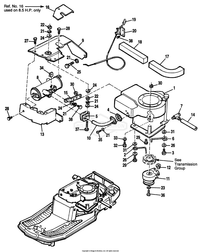 Engine Group - Electric Clutch (PTO)-8.5, 10 & 12HP Briggs & Stratton