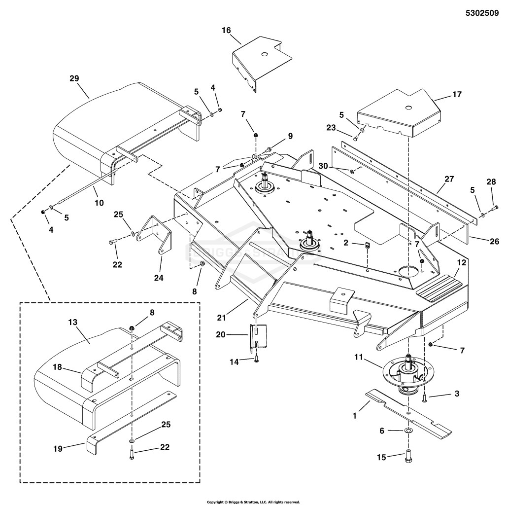 52 Mower Deck - Housing, Covers & Spindles