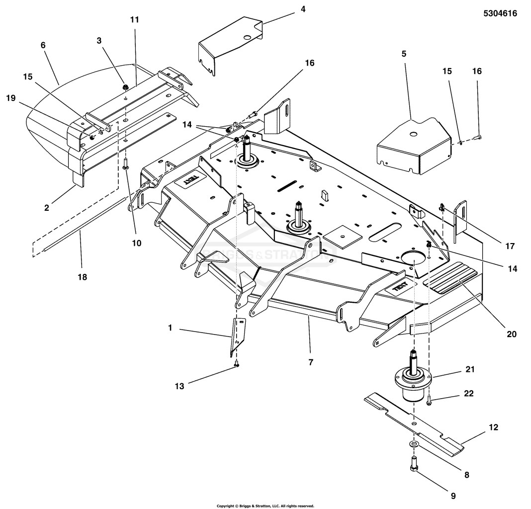 52 Mower Deck Group - Housing, Covers, Spindles & Blades S/N: 2017954955 & Below