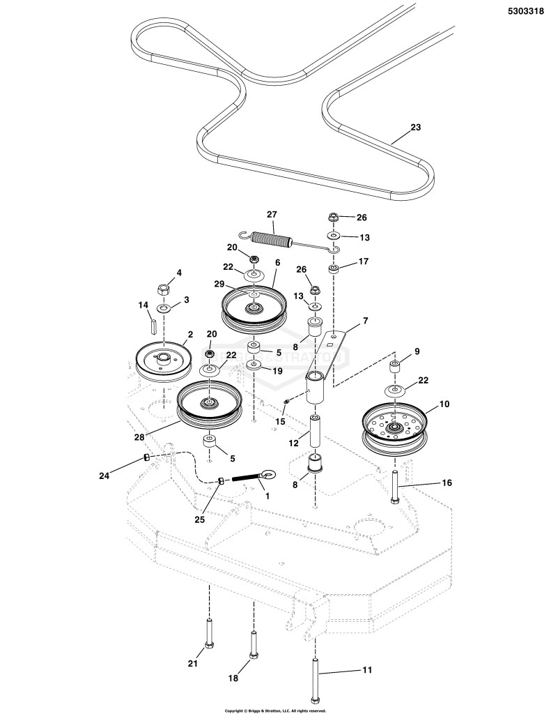 44 Mower Deck - Pulleys, Belt, & Idler Arm