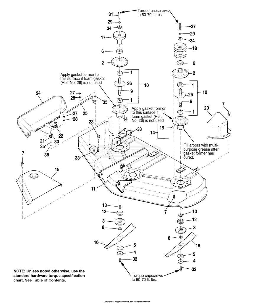 44 Mower Deck - Housing, Arbors & Blades
