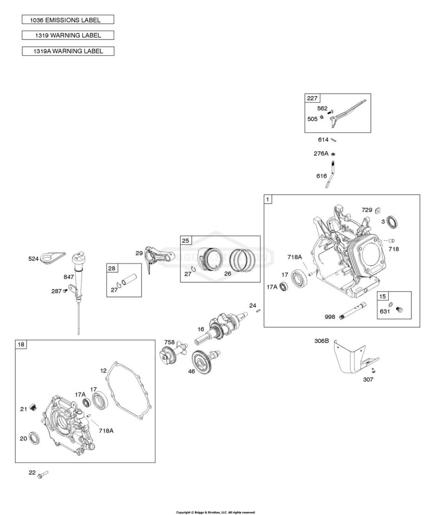 Camshaft, Crankcase Cover, Crankshaft, Cylinder, Lubrication, Piston/Rings/Connecting Rod, Warning Label