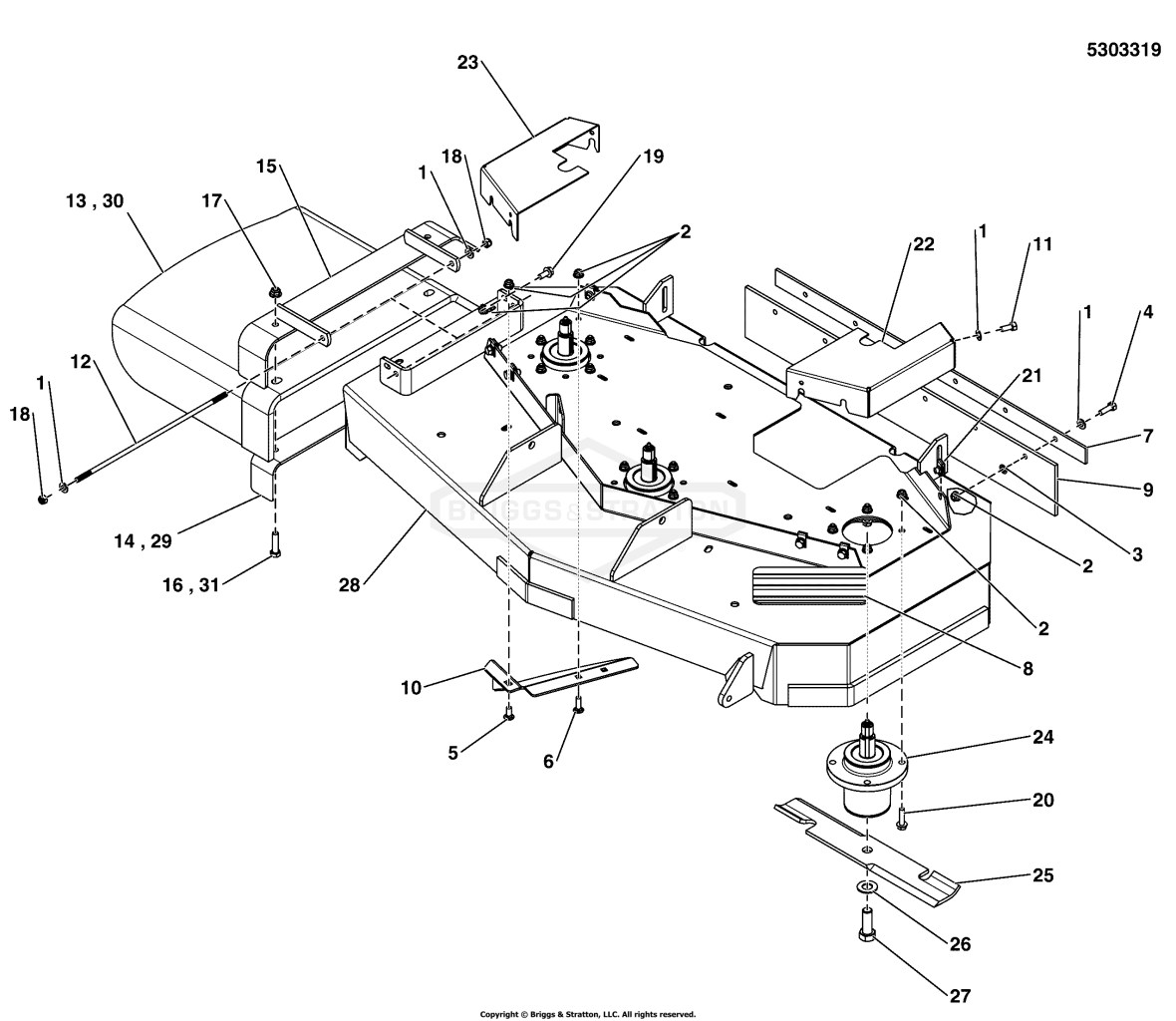 44 Mower Deck - Housing, Covers, Spindles & Blades