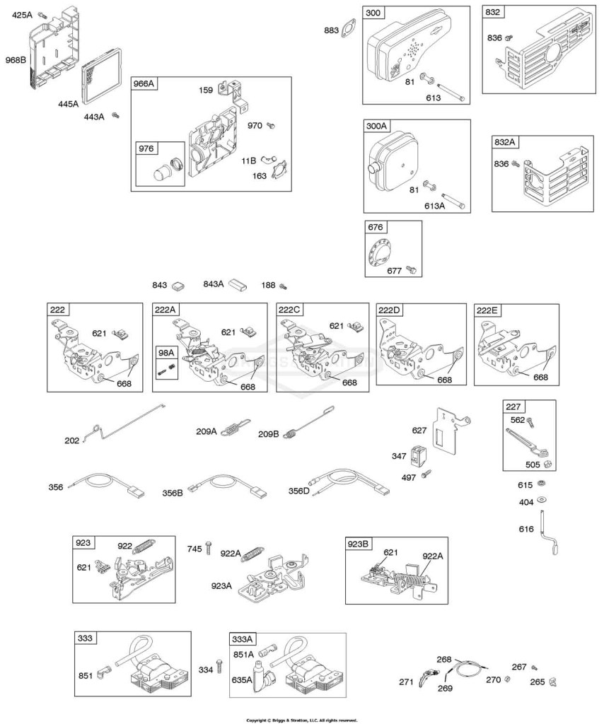 Air Cleaner, Controls, Electrical, Exhaust System, Flywheel Brake, Governor Spring, Ignition