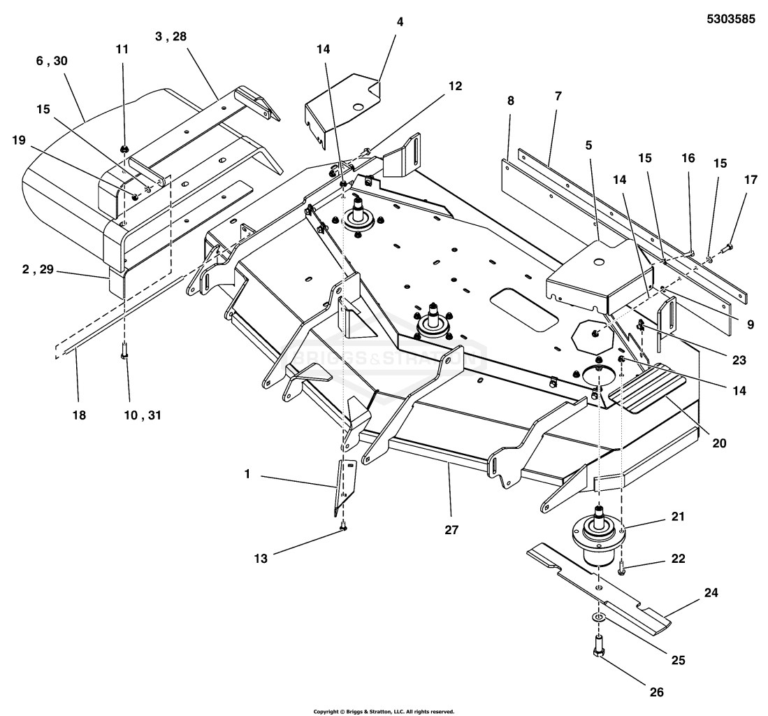 52 Mower Deck - Housing, Covers, Spindles and Blades