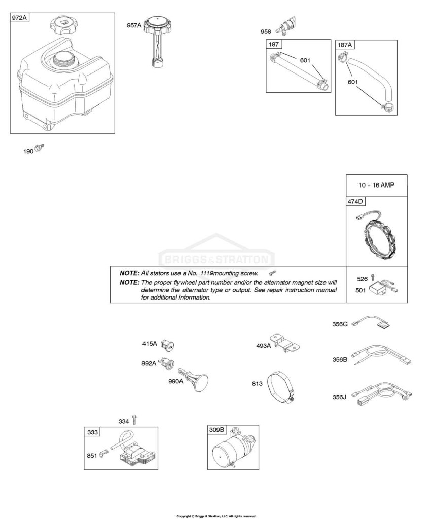 Alternator, Electric Starter, Fuel Supply, Ignition