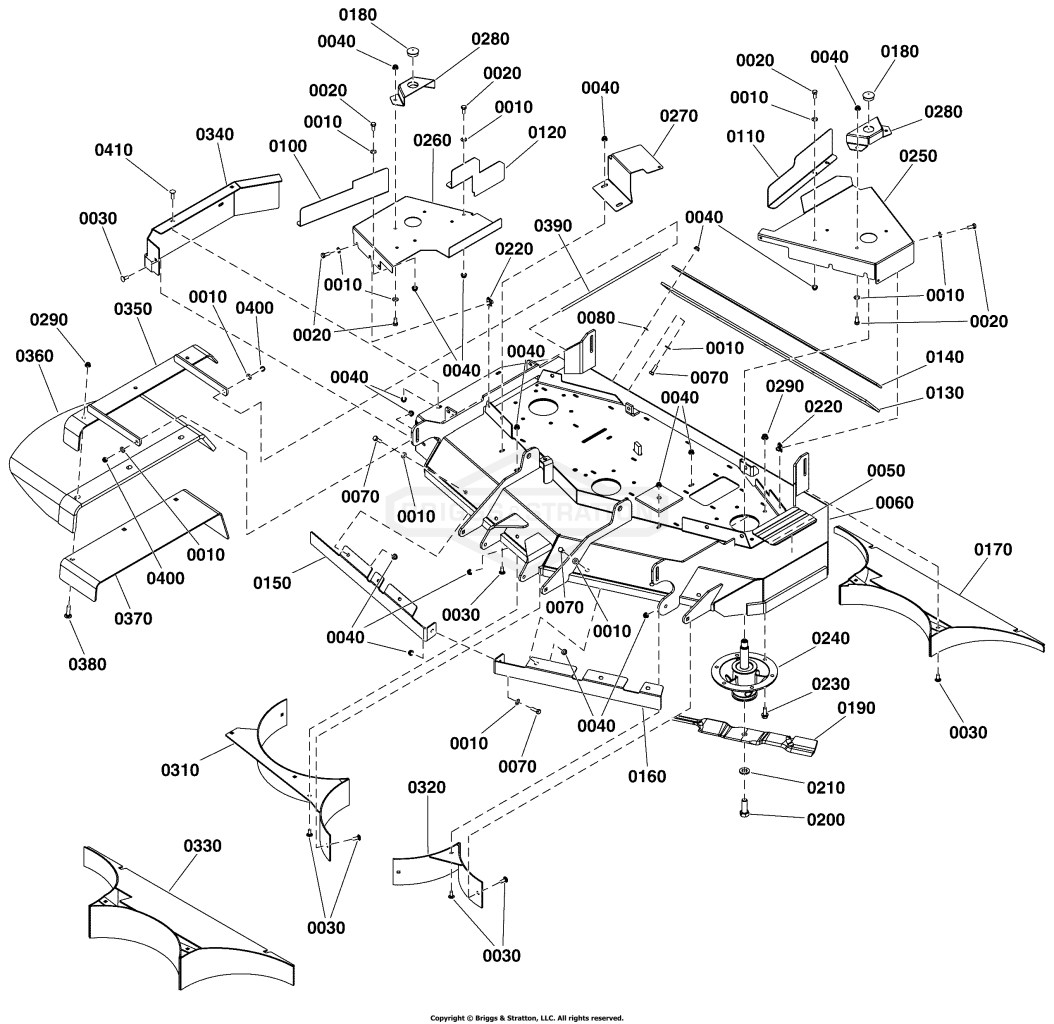 52 Mower Deck Group - Housing, Covers, Spindles, and Blades