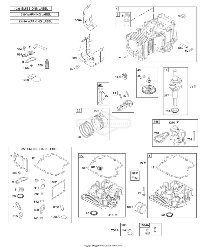 Camshaft, Crankshaft, Cylinder, Engine Sump, Gasket Set-Engine, Lubrication, Piston, Rings, and Connecting Rod, Warning Label