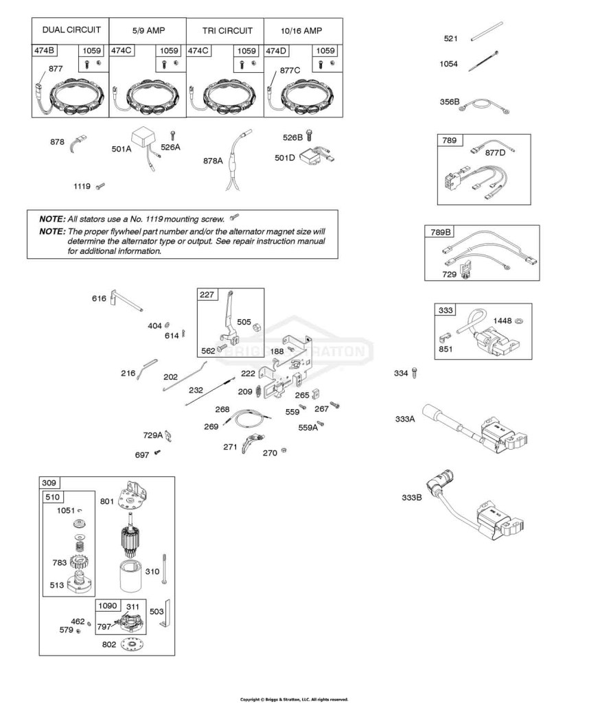 Alternator, Controls, Electric Starter, Governor Spring, Ignition