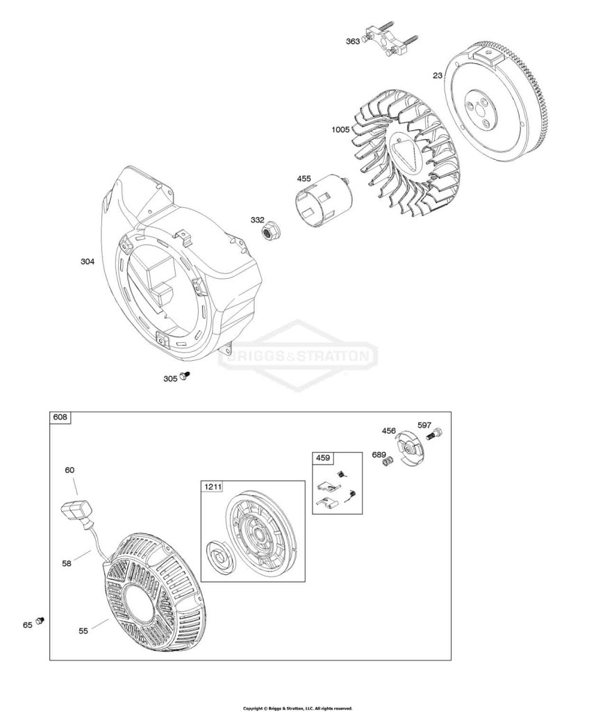 Blower Housing, Flywheel, Rewind Starter