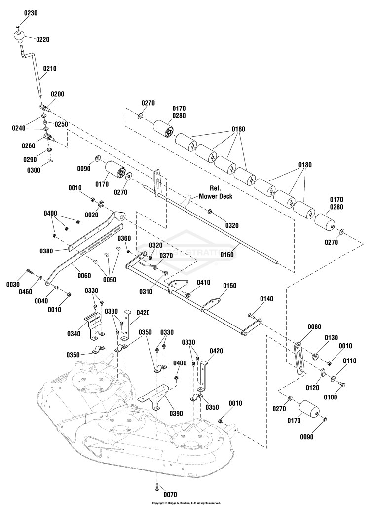 46 & 52 (117cm & 132cm) Mower Deck - Height Adjustment & Roller Bar Group