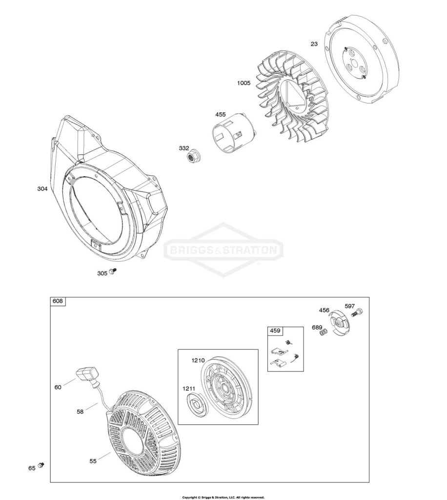 Blower Housing, Flywheel, Rewind Starter