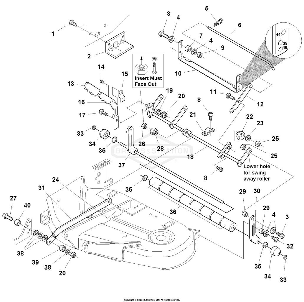 38 Mower Deck - Height Adjustment & Roller Bar Group