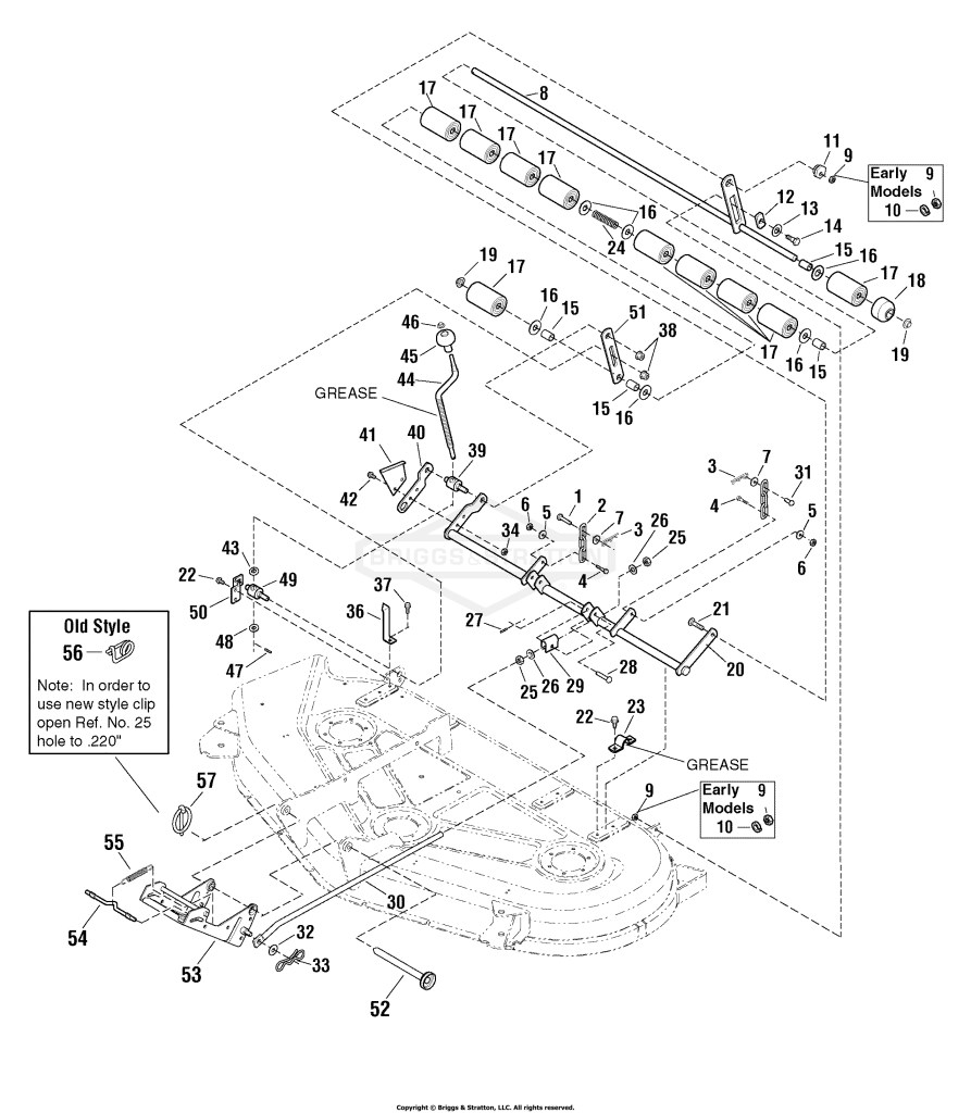 54 Mower Deck - Height Adjustment & Roller Bar Group