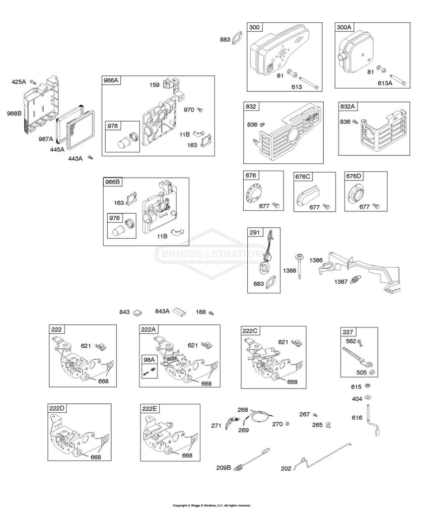 Air Cleaner, Controls, Exhaust System, Governor Spring