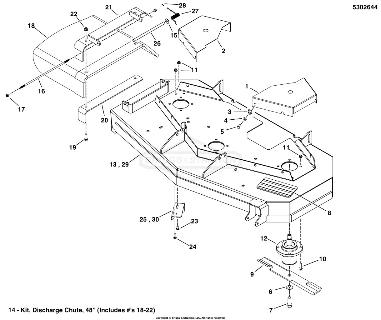 48 Mower Deck Group - Housing, Covers, Spindles & Blades