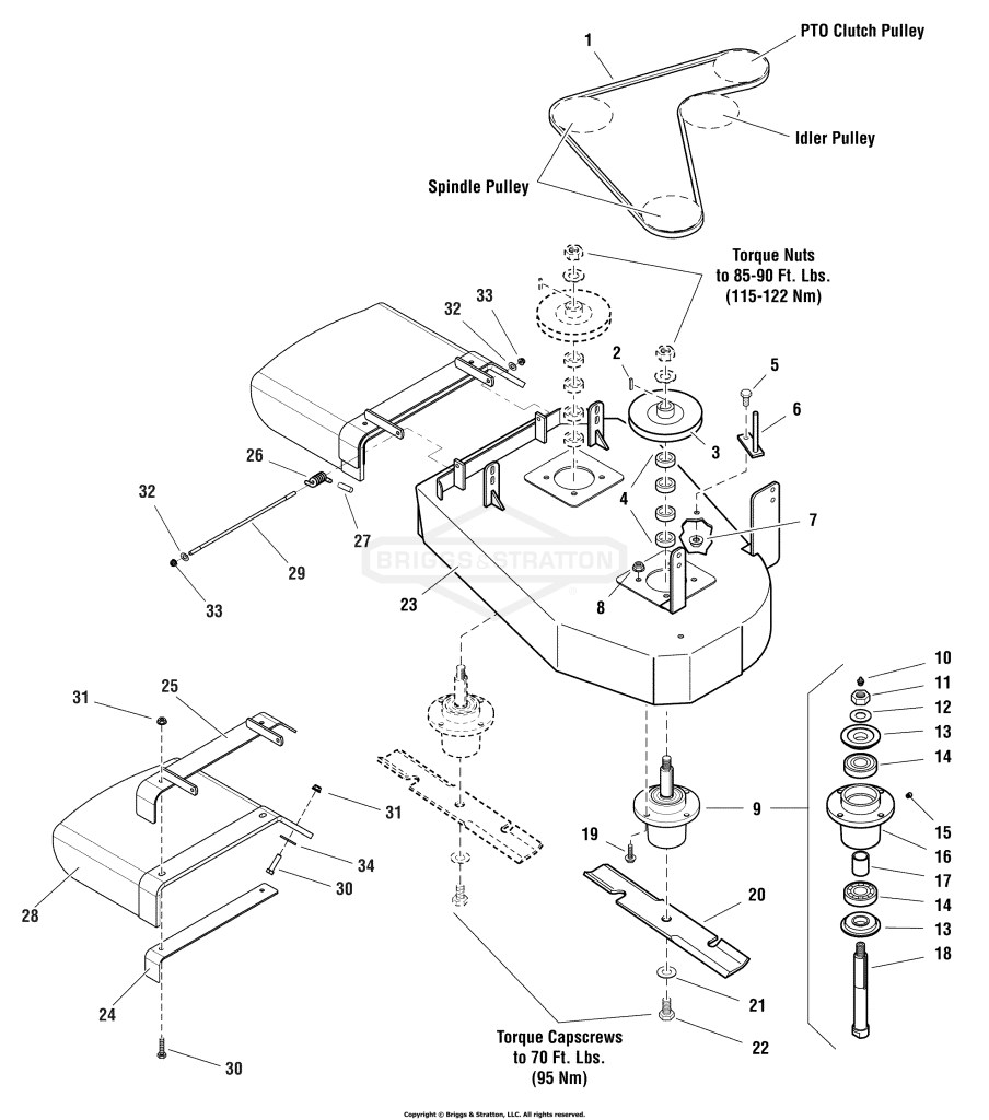 32 Mower Deck - Housing, Spindles, Blades & Pulleys